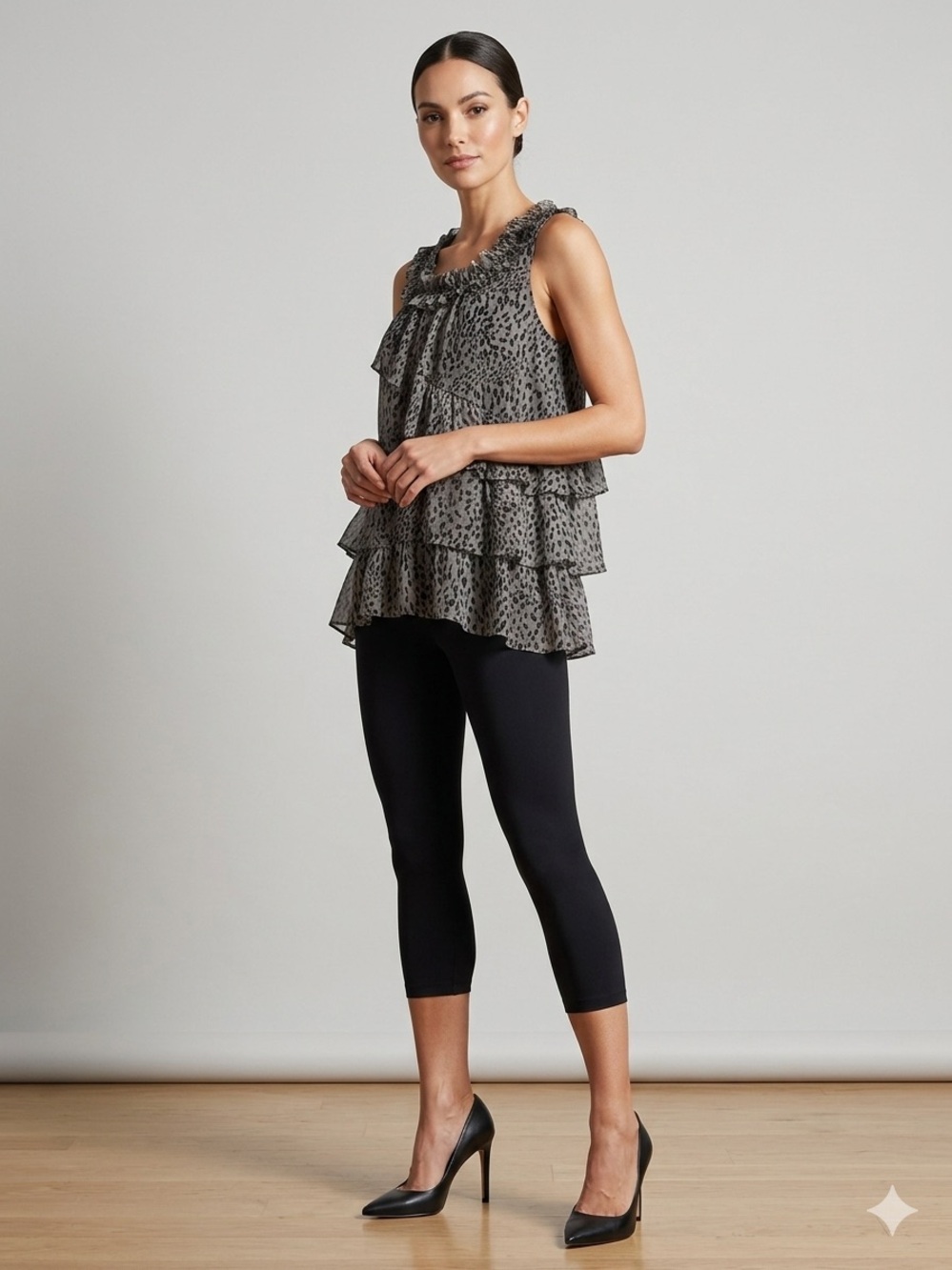 NEW Tramp Leopard Ruffle Tiered Sleeveless Blouse